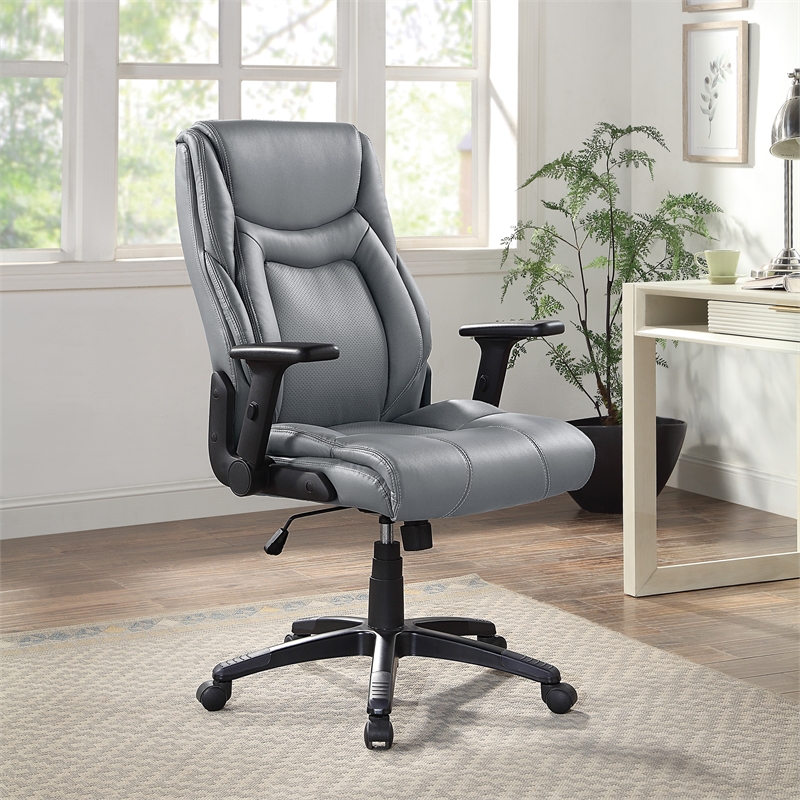 Scranton & Co High Back Executive Office Chair in Charcoal Gray Bonded Leather