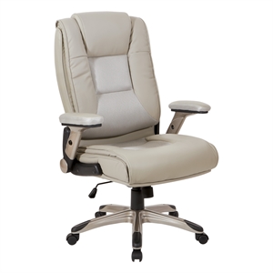 Scranton & Co Executive Office Chair in Taupe Gray Leather Cocoa Flip Arms