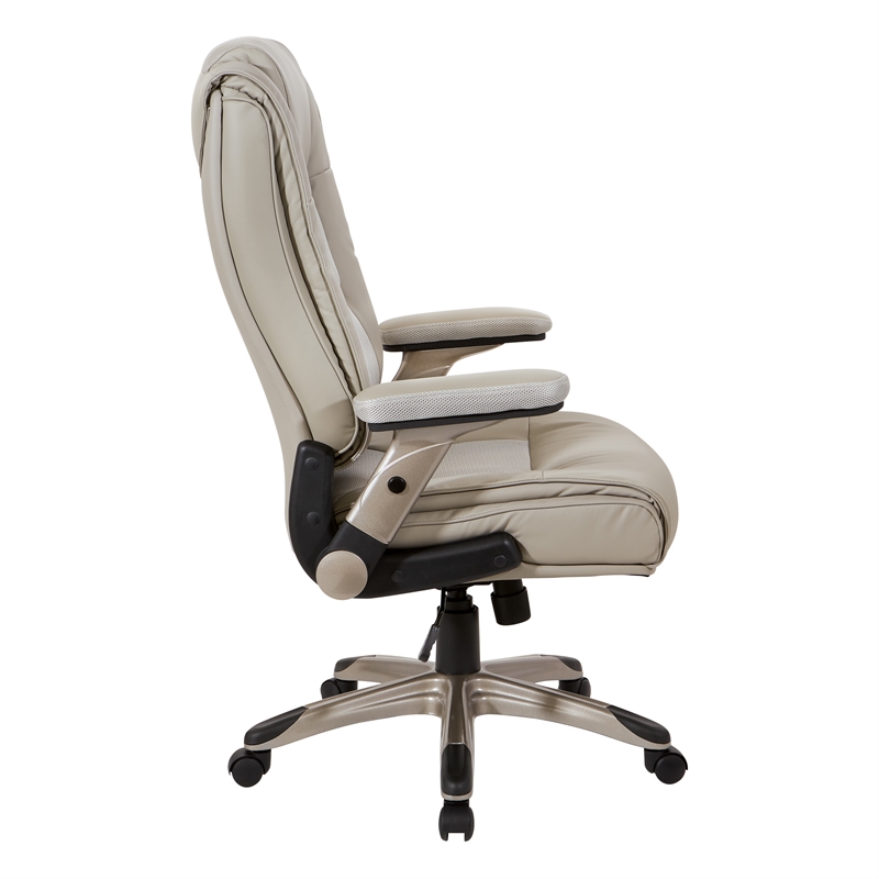 Scranton & Co Executive Office Chair in Taupe Gray Leather Cocoa Flip Arms