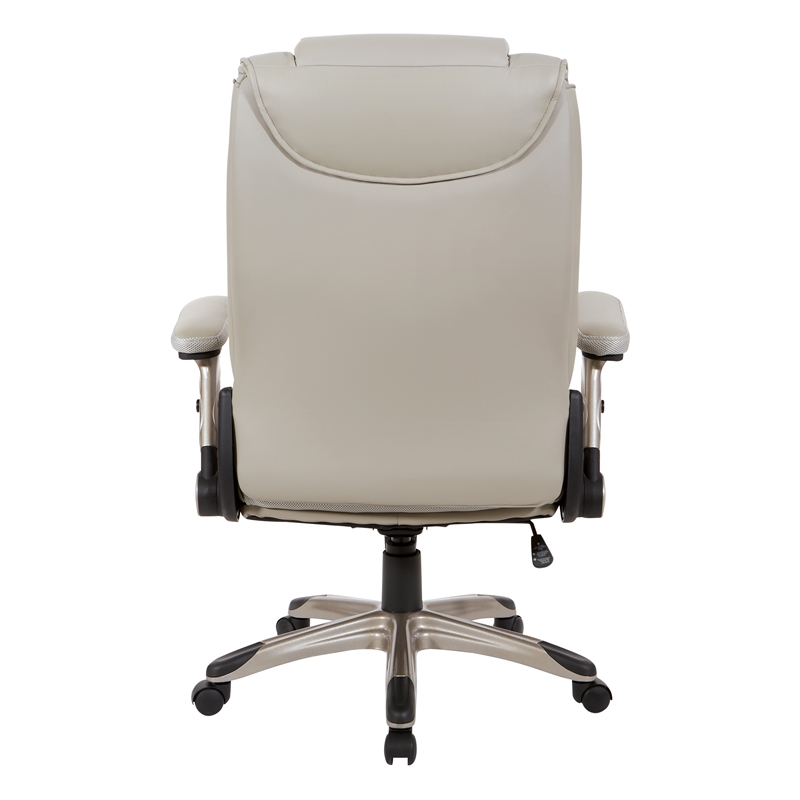 Scranton & Co Executive Office Chair in Taupe Gray Leather Cocoa Flip Arms