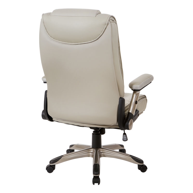 Scranton & Co Executive Office Chair in Taupe Gray Leather Cocoa Flip Arms