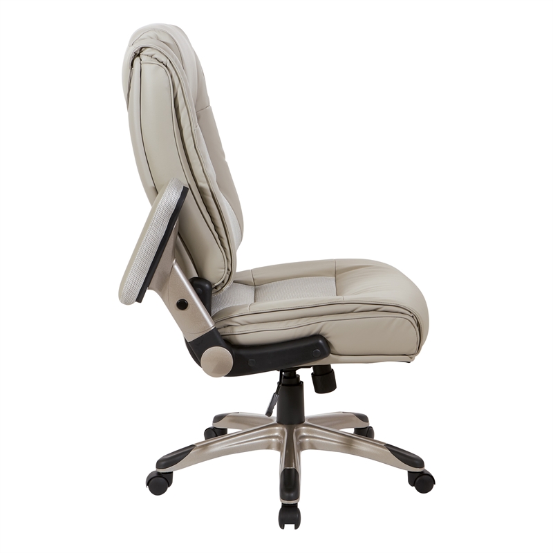 Scranton & Co Executive Office Chair in Taupe Gray Leather Cocoa Flip Arms