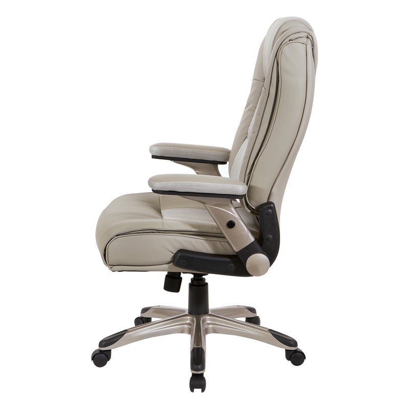 Scranton & Co Executive Office Chair in Taupe Gray Leather Cocoa Flip Arms