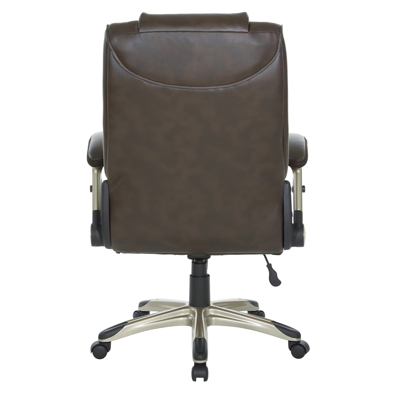 Scranton & Co Executive Office Chair in Espresso Leather with Cocoa Flip Arms