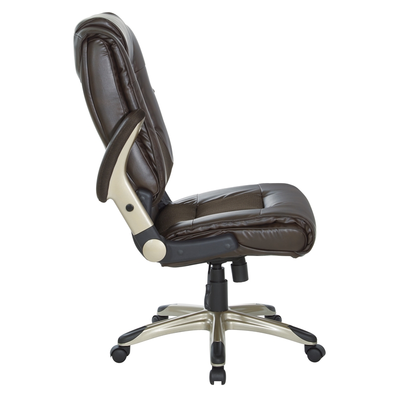 Scranton & Co Executive Office Chair in Espresso Leather with Cocoa Flip Arms