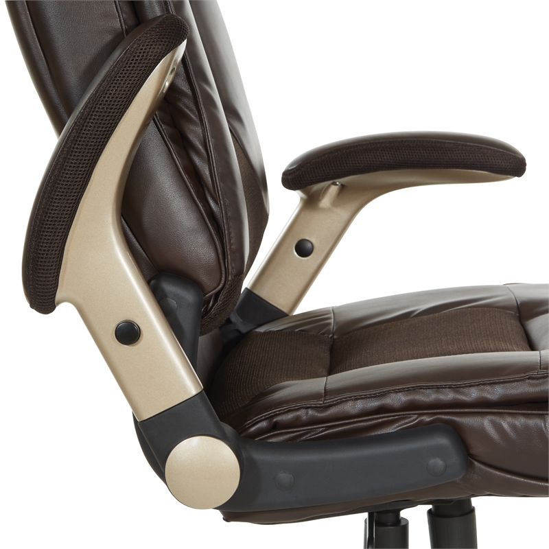 Scranton & Co Executive Office Chair in Espresso Leather with Cocoa Flip Arms