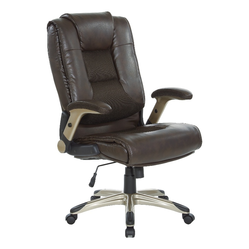 Scranton & Co Executive Office Chair in Espresso Leather with Cocoa Flip Arms