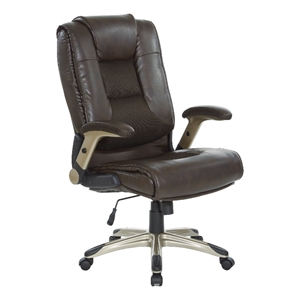 Scranton & Co Executive Office Chair in Espresso Leather with Cocoa Flip Arms