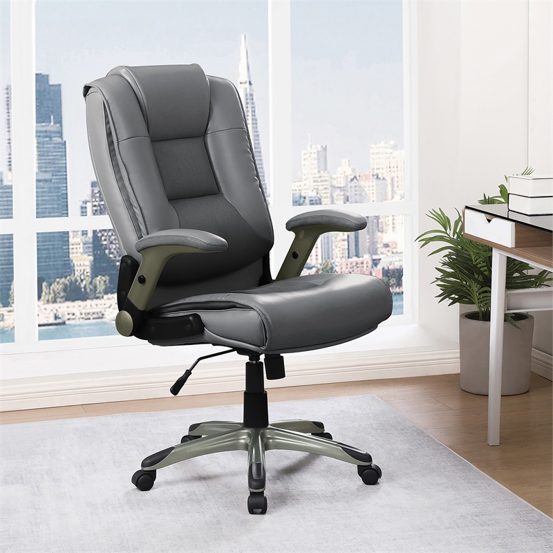Scranton & Co Executive Office Chair in Charcoal Gray Leather Titanium Arms