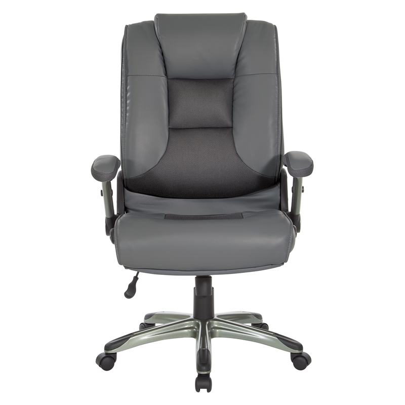 Scranton & Co Executive Office Chair in Charcoal Gray Leather Titanium Arms