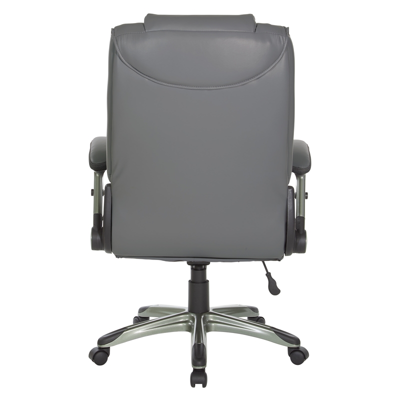 Scranton & Co Executive Office Chair in Charcoal Gray Leather Titanium Arms