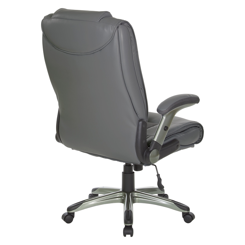 Scranton & Co Executive Office Chair in Charcoal Gray Leather Titanium Arms