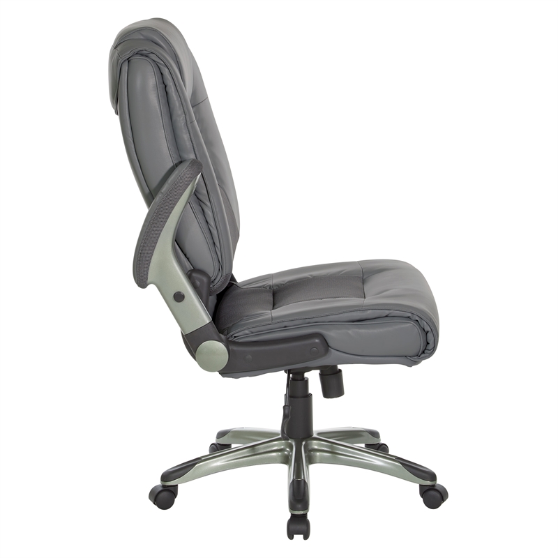 Scranton & Co Executive Office Chair in Charcoal Gray Leather Titanium Arms