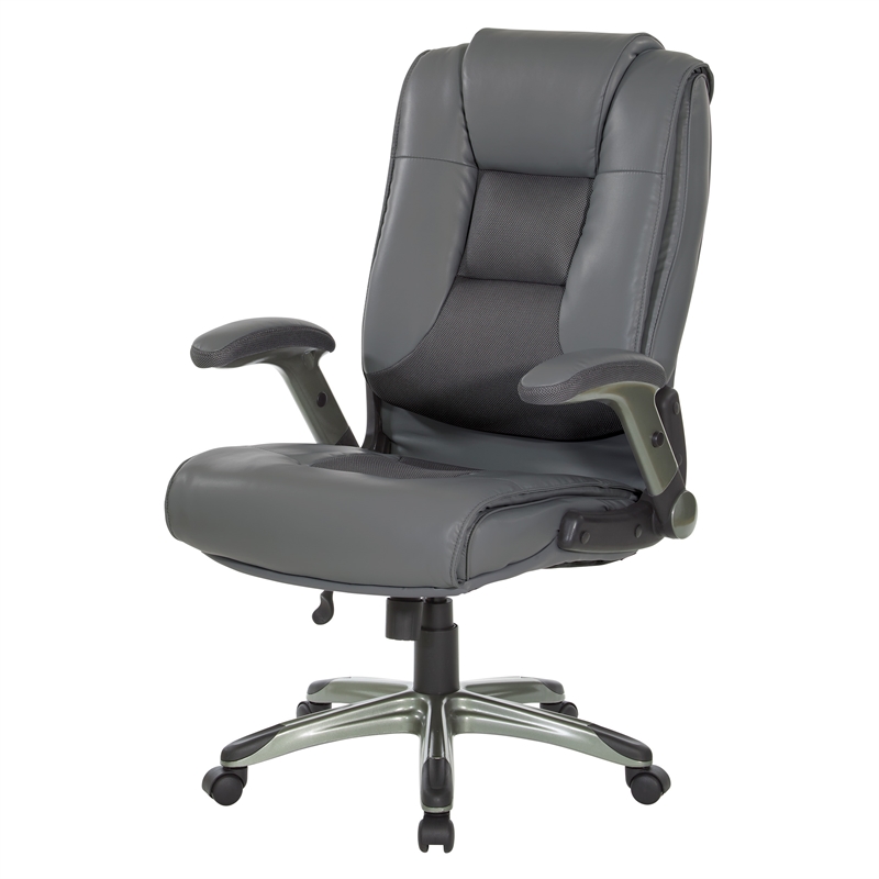 Scranton & Co Executive Office Chair in Charcoal Gray Leather Titanium Arms