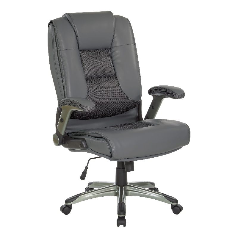 Scranton & Co Executive Office Chair in Charcoal Gray Leather Titanium Arms