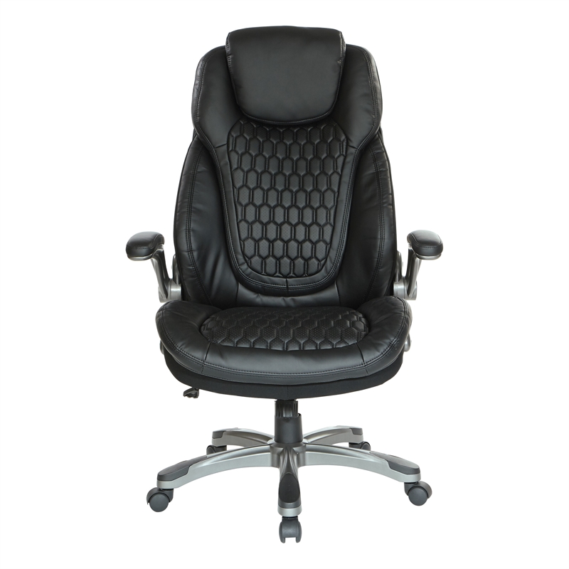 Scranton & Co High Back Executive Office Chair in Black Bonded Leather Flip Arms