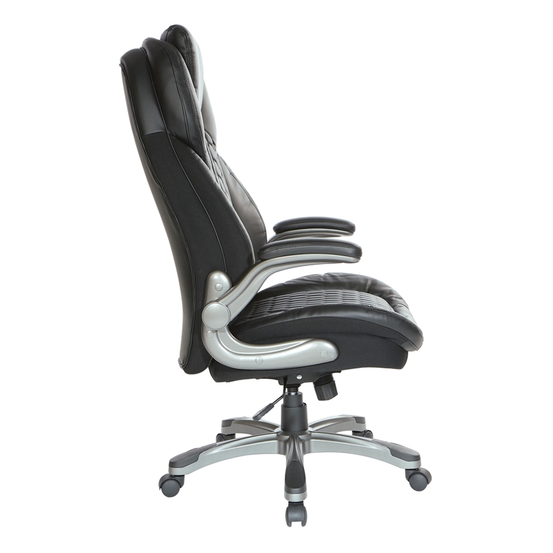 Scranton & Co High Back Executive Office Chair in Black Bonded Leather Flip Arms