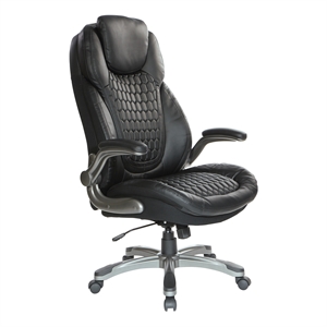 Scranton & Co High Back Executive Office Chair in Black Bonded Leather Flip Arms