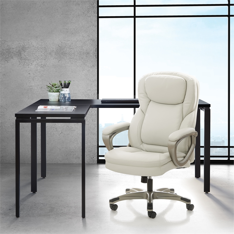 Scranton & Co Executive Office Chair in Cream Bonded Leather Cocoa Nylon Base