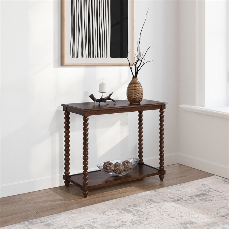 Scranton & Co Wood Foyer Table in Dark Walnut with Open Shelf Storage