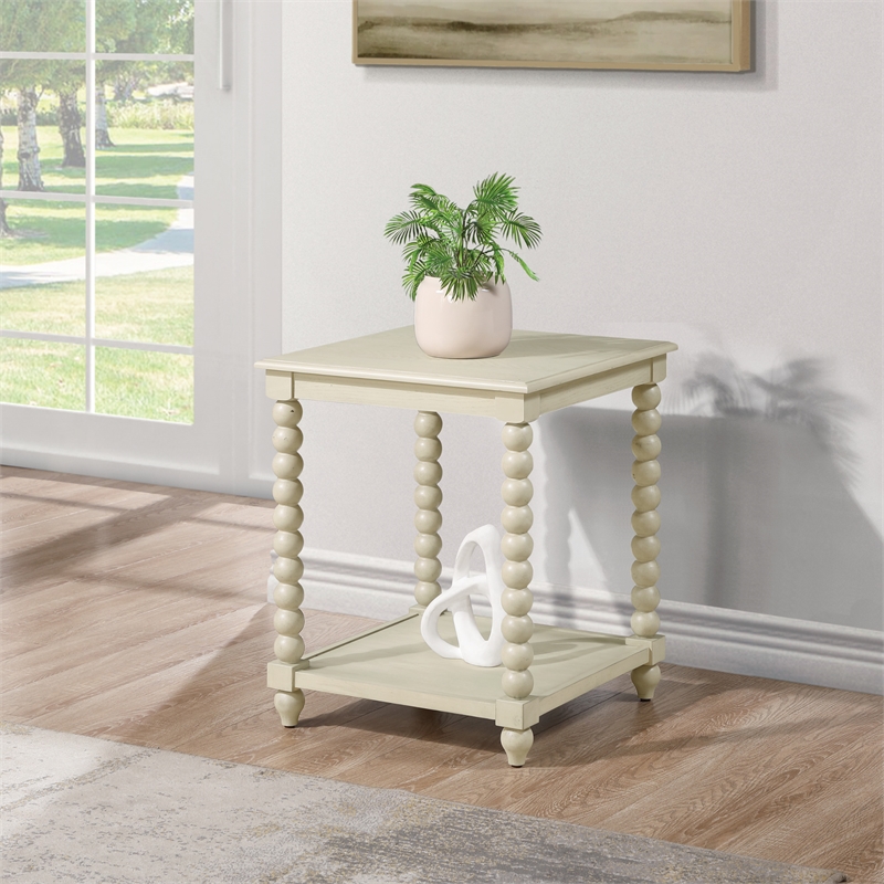 Scranton & Co Wood End Table in Whitewash Finish with Open Shelf Storage