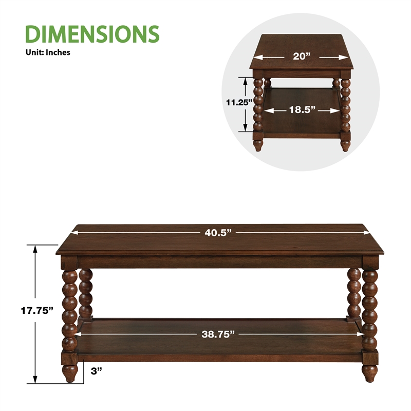 Scranton & Co Wood Coffee Table in Dark Walnut with Open Shelf Storage