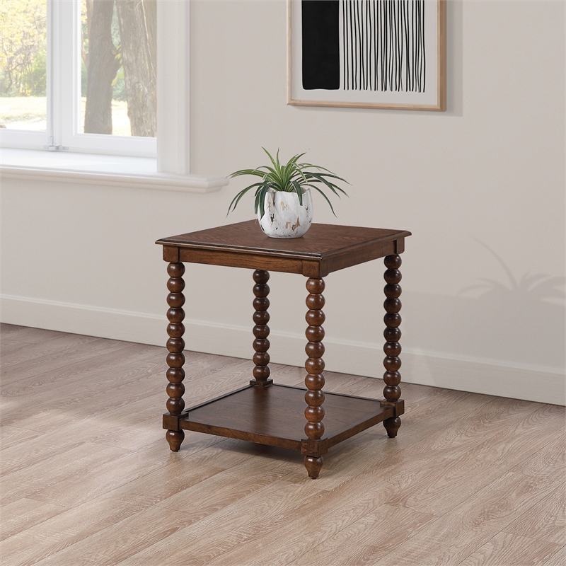 Scranton & Co Wood End Table in Dark Walnut Finish with Open Shelf