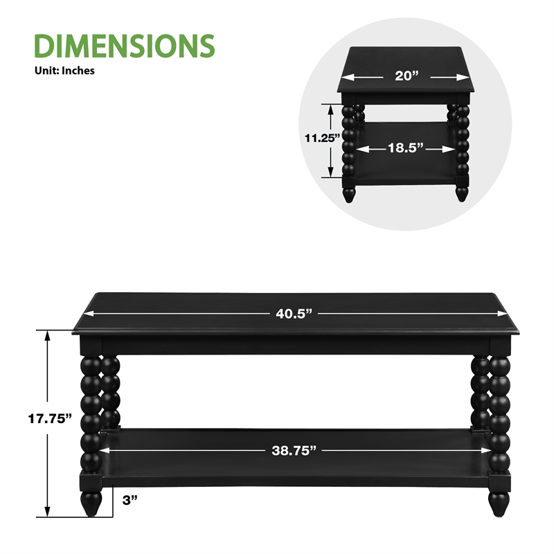 Scranton & Co Cottage Coffee Table in Black Engineered Wood with Shelf