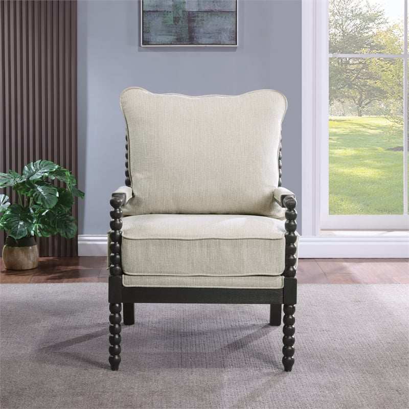 Scranton & Co Spindle Accent Chair in Linen Beige Fabric with Wood Frame