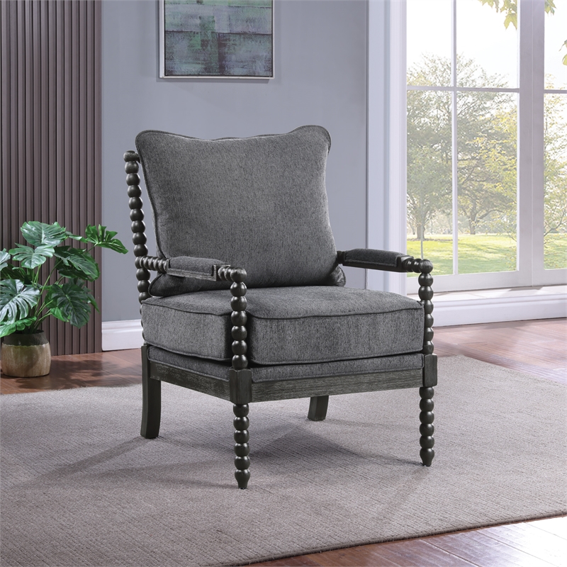 Scranton & Co Spindle Accent Chair in Charcoal Fabric with Wood Frame