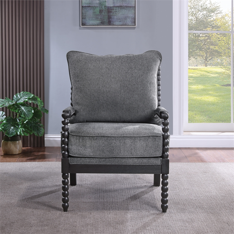 Scranton & Co Spindle Accent Chair in Charcoal Fabric with Wood Frame