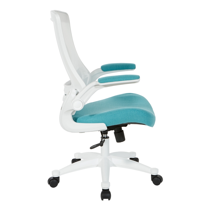 Scranton & Co White Screen Back Manager's Chair in Turquoise Fabric Seat