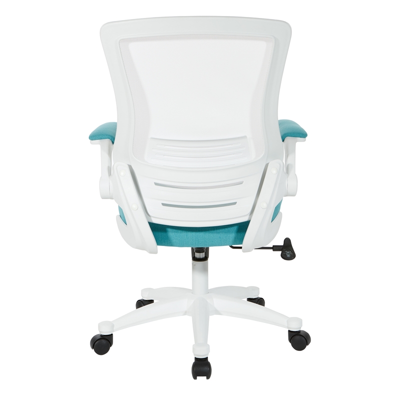 Scranton & Co White Screen Back Manager's Chair in Turquoise Fabric Seat