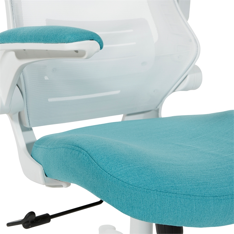 Scranton & Co White Screen Back Manager's Chair in Turquoise Fabric Seat