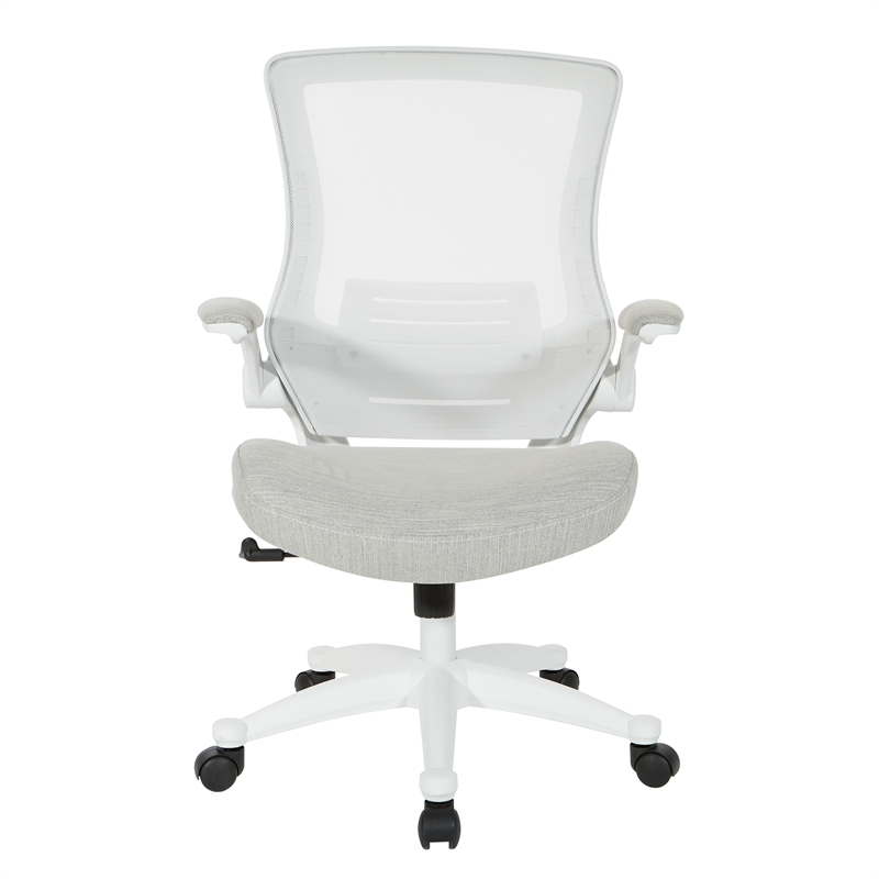Scranton & Co White Screen Back Manager's Chair in Linen Stone Gray Fabric
