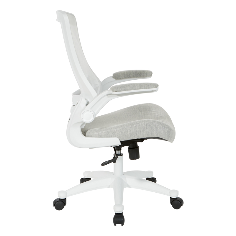 Scranton & Co White Screen Back Manager's Chair in Linen Stone Gray Fabric