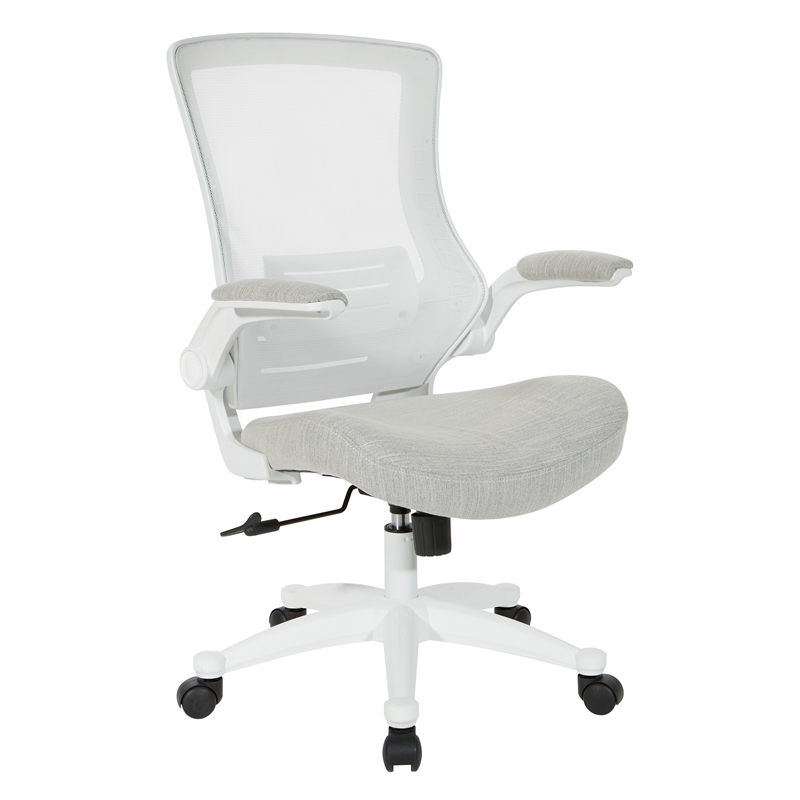 Scranton & Co White Screen Back Manager's Chair in Linen Stone Gray Fabric