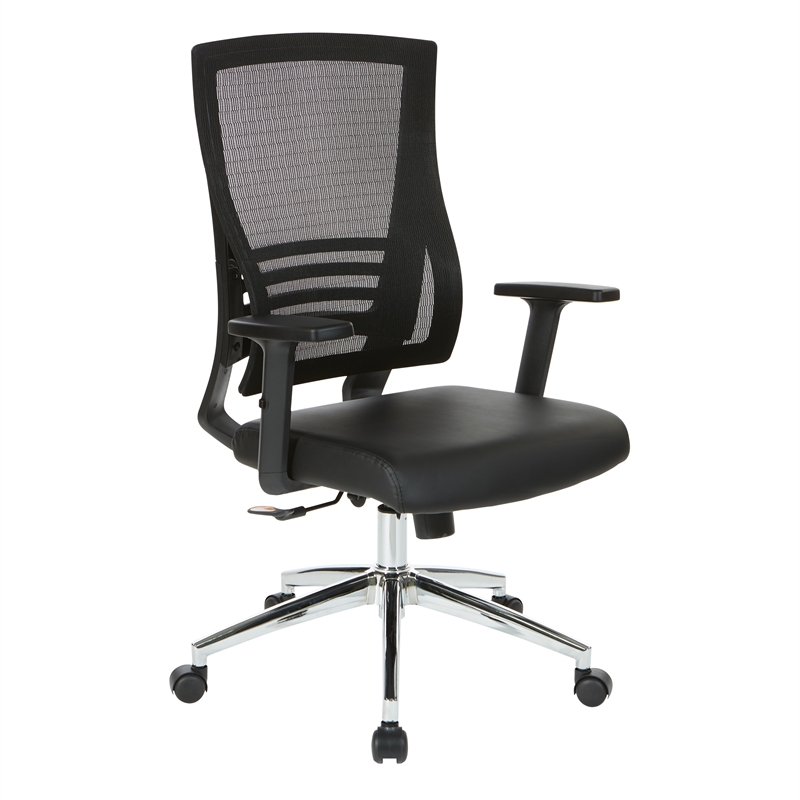 Scranton & Co Mesh Back Office Chair Chrome Base in Black Bonded Leather