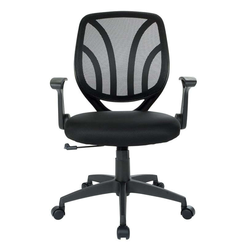 Scranton & Co Screen Back Task Chair in Black Mesh with Flip Arms