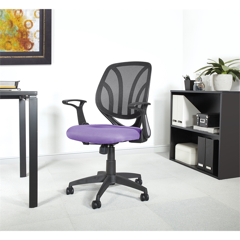 Scranton & Co Purple Mesh Screen Back Task Chair with Flip Arms Silver Base