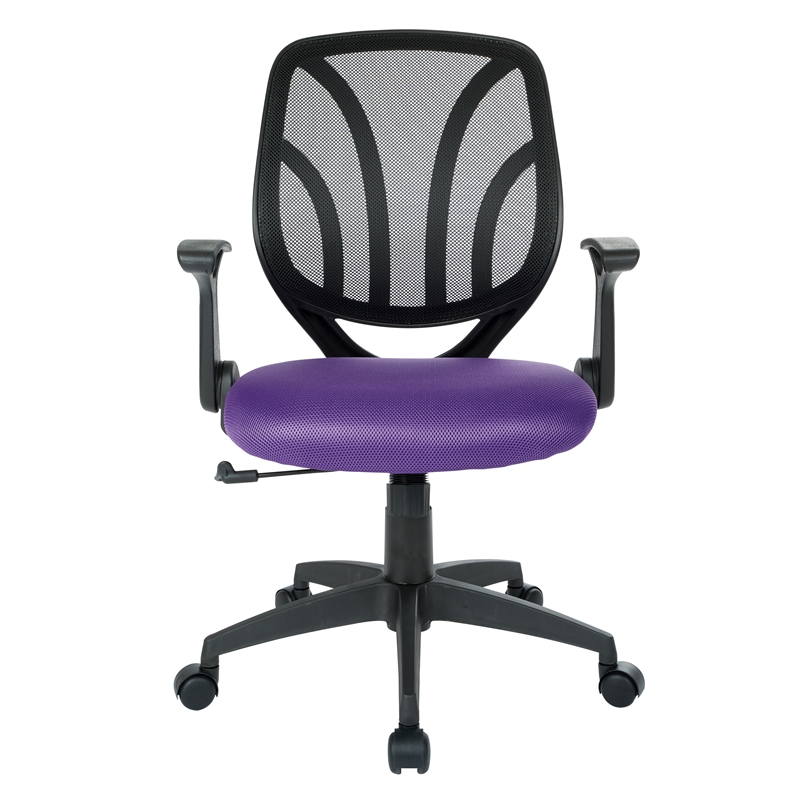 Scranton & Co Purple Mesh Screen Back Task Chair with Flip Arms Silver Base