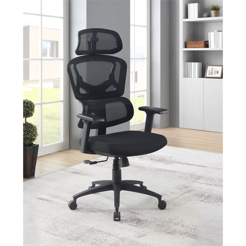 Scranton & Co Black Mesh Back Office Chair with Headrest and Adjustable Arms