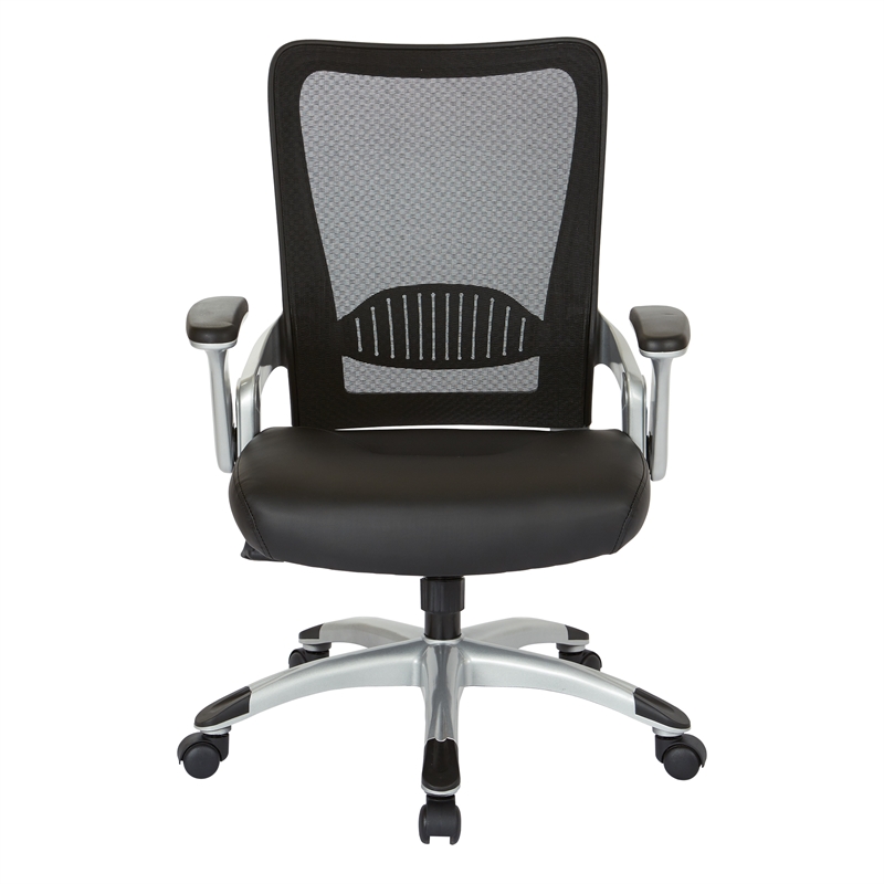 Scranton & Co Mesh Screen Back Office Chair in Black Faux Leather Seat