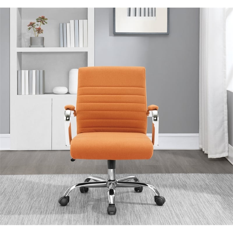 Scranton & Co Mid-Back Nutmeg Orange Fabric Office Chair Channel Tufted
