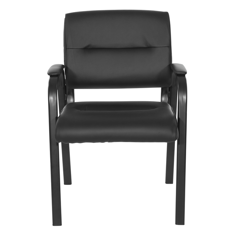 Scranton & Co Guest Chair in Black Faux Leather with Black Steel Frame