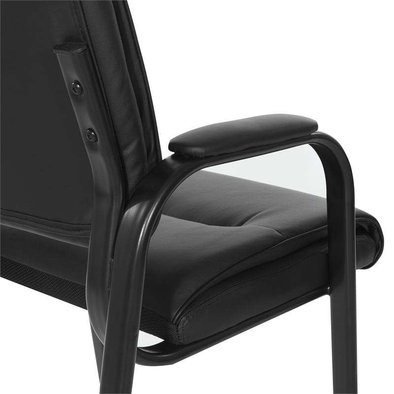 Scranton & Co Guest Chair in Black Faux Leather with Black Steel Frame