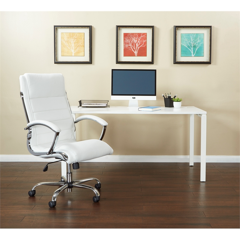 Scranton & Co Executive Office Chair in White Faux Leather with Chrome Base
