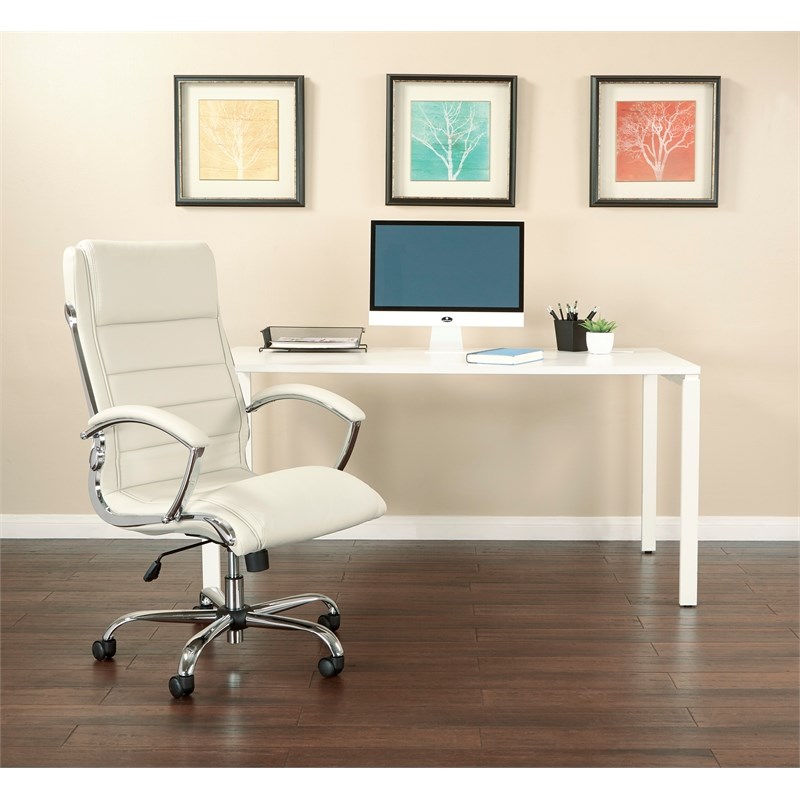 Scranton & Co Executive Office Chair in Cream Faux Leather with Chrome Base