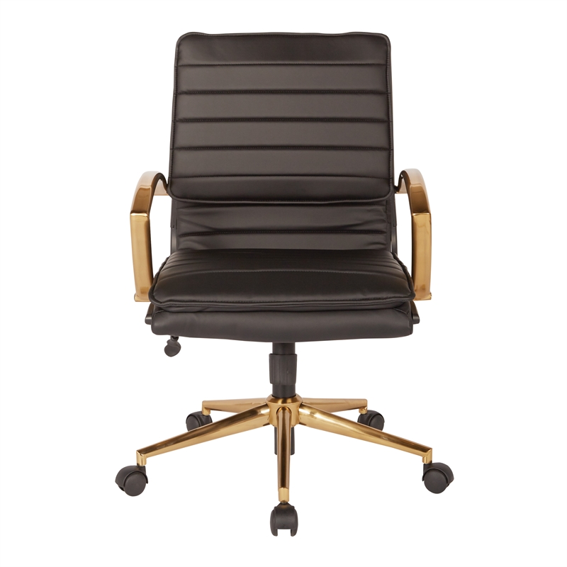Scranton & Co Mid-Back Office Chair in Black Faux Leather with Gold Base