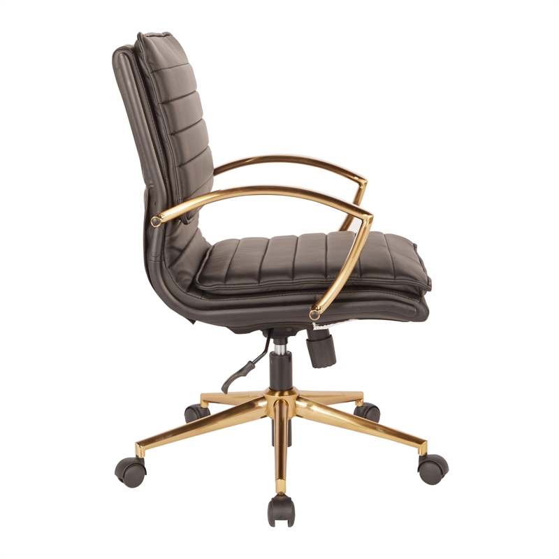 Scranton & Co Mid-Back Office Chair in Black Faux Leather with Gold Base